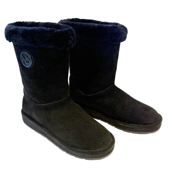 Michael Michael Kors Suede Leather Shearling Sheepskin Fur Black Boots US Size 6 - Picture 1 of 8
